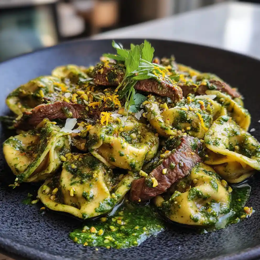 Garlic Steak Tortellini With Pistachio Parsley Pesto 4 Garlic Steak Tortellini With Pistachio Parsley Pesto