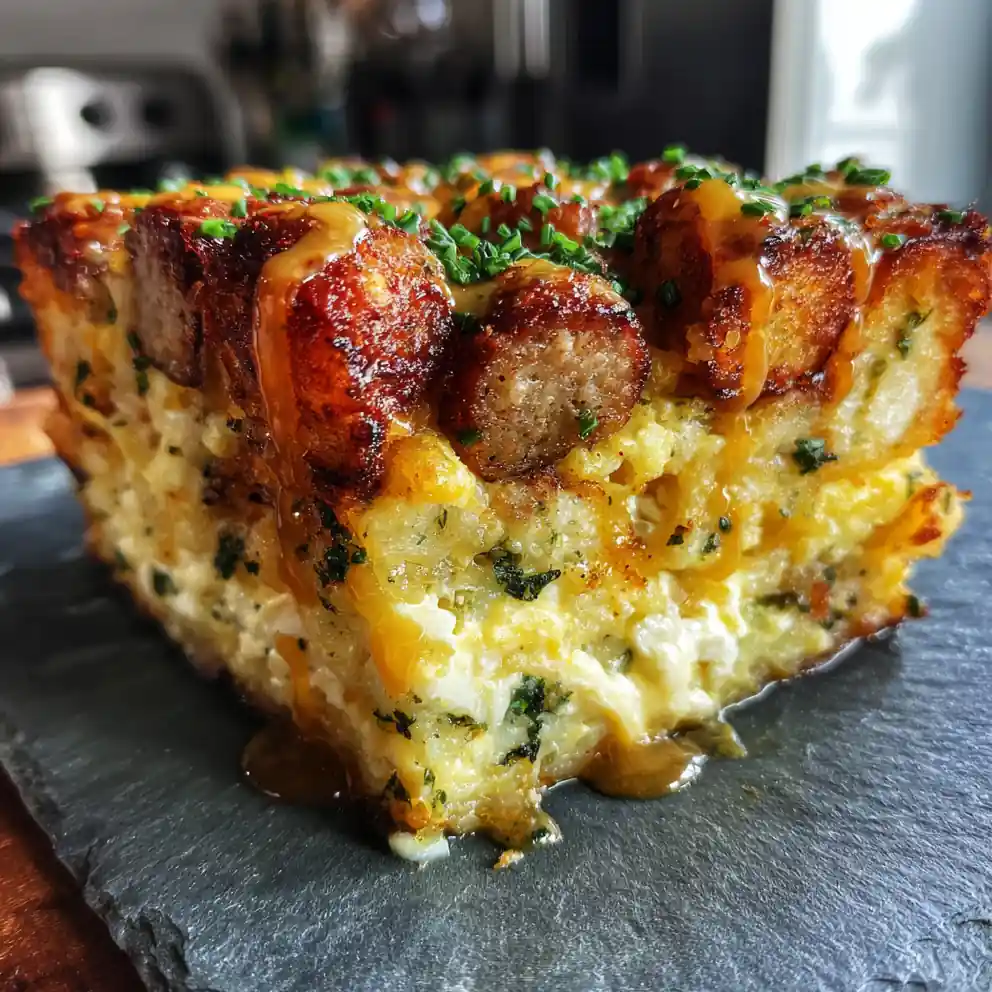 Sausage Tater Tot Breakfast Casserole With Herb Cream Cheese Swirl 4 Sausage Tater Tot Breakfast Casserole With Herb Cream Cheese Swirl