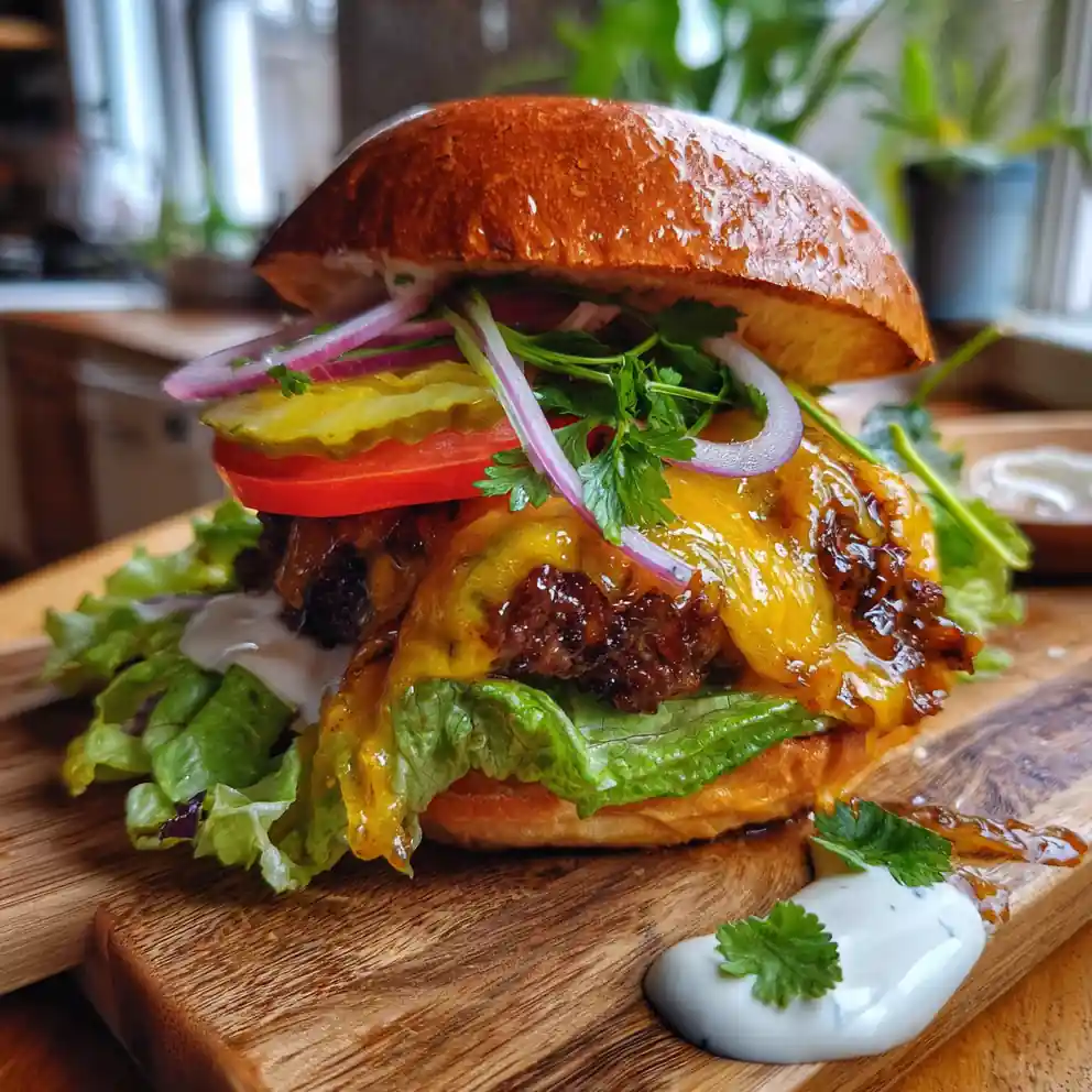 Smoky Cheddar & Caramelized Onion Stuffed Hamburger 4 Smoky Cheddar & Caramelized Onion Stuffed Hamburger