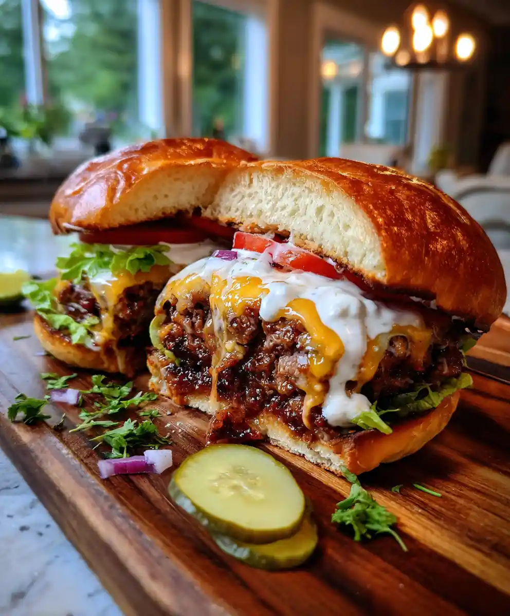 Smoky Cheddar & Caramelized Onion Stuffed Hamburger 5 Smoky Cheddar & Caramelized Onion Stuffed Hamburger