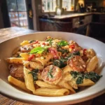 Tuscan Chicken Sausage Pasta With Roasted Red Pepper Basil Swirl 1772094884.891626