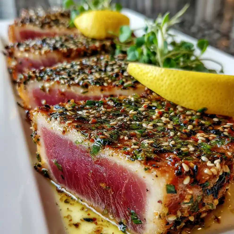 13 Minute Perfect Pan Seared Tuna Steak With Garlic Herb Butter