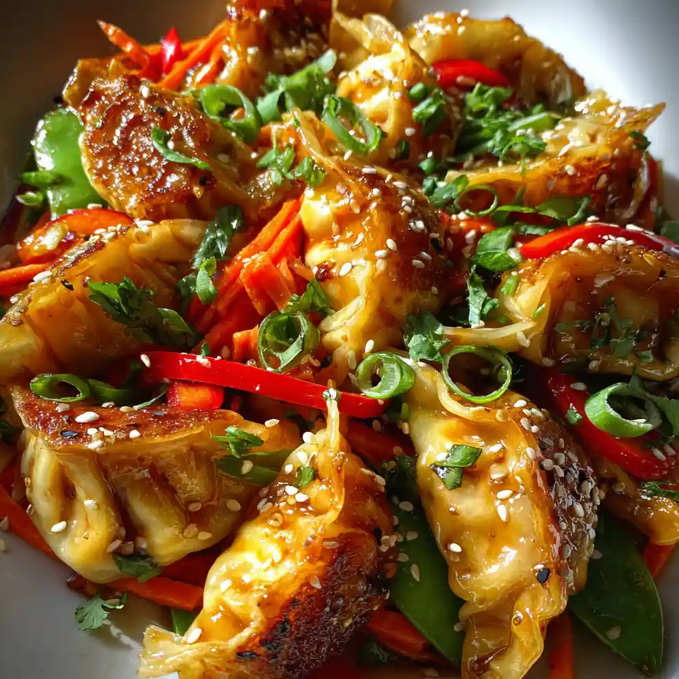 Crispy Potsticker Stir Fry With Sesame Ginger Glaze 4 Crispy Potsticker Stir Fry With Sesame Ginger Glaze