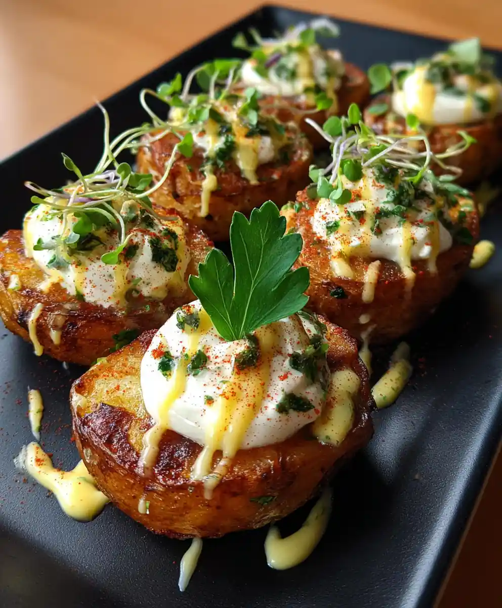 Golden Irish Potato Bites With Herb Cream And Lemon Yogurt Drizzle