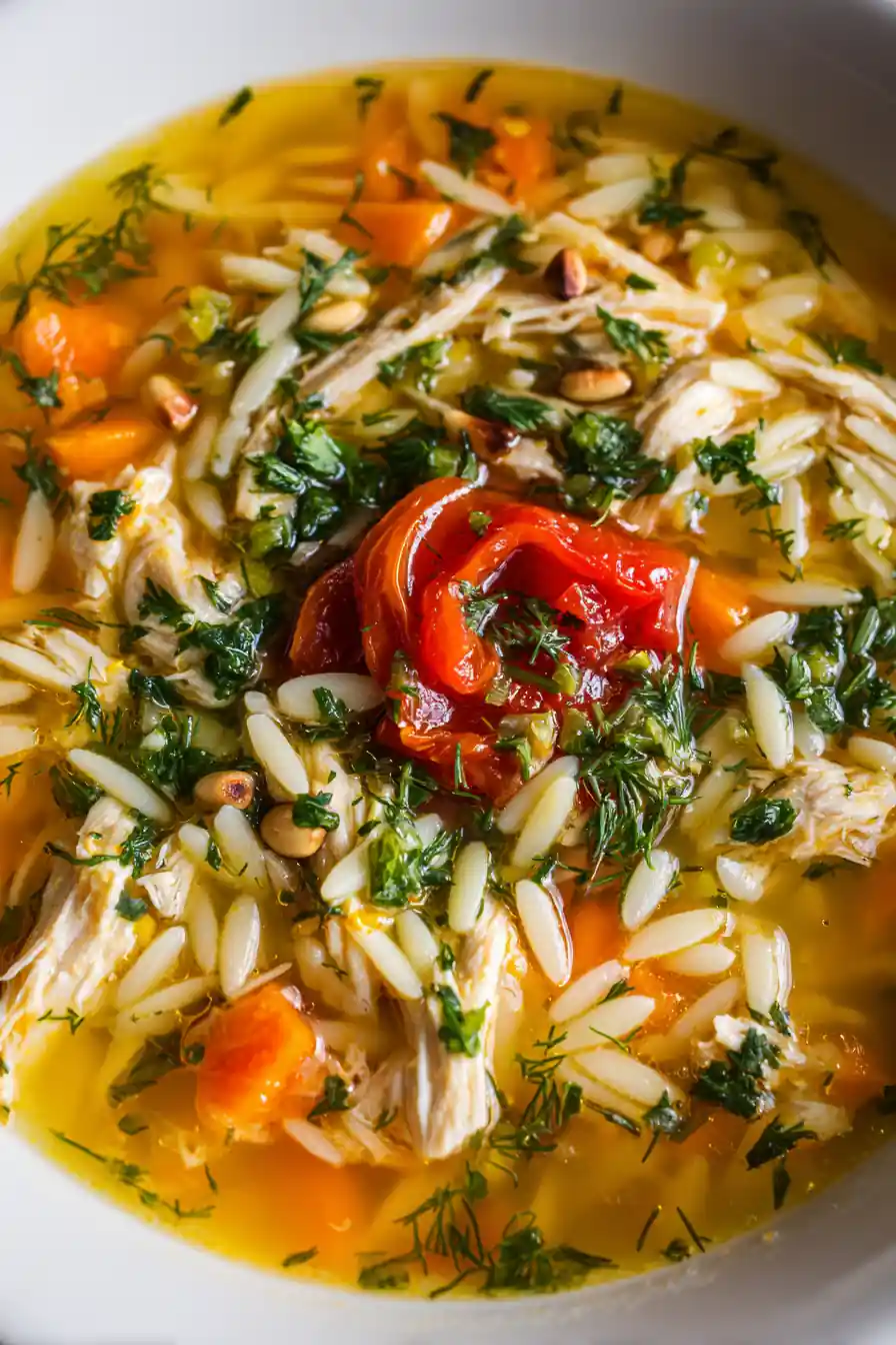 Lemon Herb Chicken Orzo Soup With Roasted Red Pepper Swirl 5 Lemon Herb Chicken Orzo Soup With Roasted Red Pepper Swirl