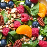 Beeren-Spinatsalat mit Blaubeeren, Himbeeren und Feta 4 Beeren-Spinatsalat mit Blaubeeren, Himbeeren und Feta