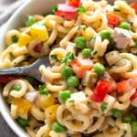 Cremiger Nudelsalat mit Geflügelwurst und Gemüse 4 Cremiger Nudelsalat mit Geflügelwurst und Gemüse