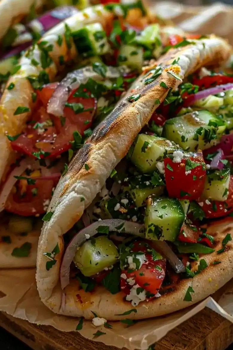 Griechische Salat-Pita-Taschen mit Hummus 3 Recipe image