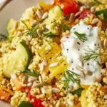 Herzhafte Hirse-Gemüse-Pfanne mit Joghurt-Feta-Dip 4 Herzhafte Hirse-Gemüse-Pfanne mit Joghurt-Feta-Dip