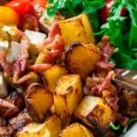 Lauwarmer Honig-Senf-Kartoffelsalat mit Rucola und Räuchertofu 4 Lauwarmer Honig-Senf-Kartoffelsalat mit Rucola und Räuchertofu