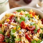 Bunter Nudelsalat mit Thunfisch und leichtem Joghurtdressing 4 Bunter Nudelsalat mit Thunfisch und leichtem Joghurtdressing