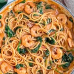 Cremige Pasta mit Garnelen und Spinat 4 Cremige Pasta mit Garnelen und Spinat