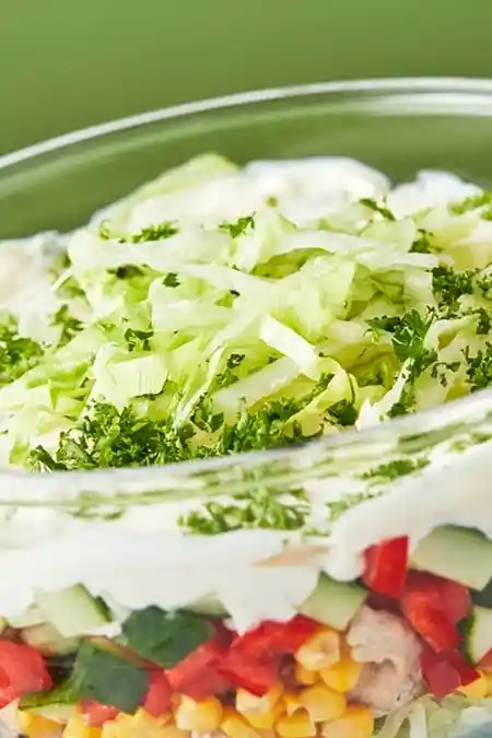 Bunter Schichtsalat mit knackigem Eisbergsalat und Putenbrust 3 Recipe image