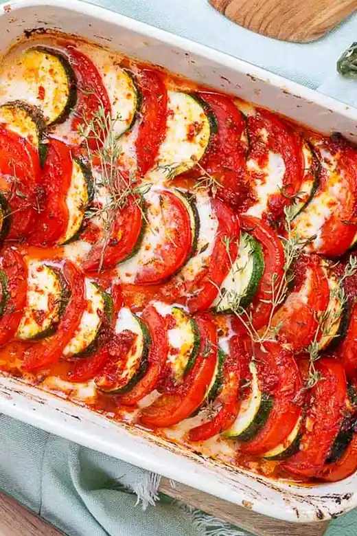 Tomaten Zucchini Auflauf mit Mozzarella