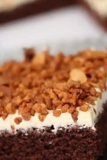 Blechkuchen mit gebrannten Mandeln und Schokoboden 3 Recipe image