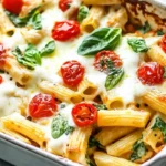 Überbackener Caprese Nudelauflauf mit Pesto und Mozzarella 4 Überbackener Caprese Nudelauflauf mit Pesto und Mozzarella