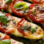 Gefüllte Zucchini mit Tomaten und Mozzarella 4 Gefüllte Zucchini mit Tomaten und Mozzarella