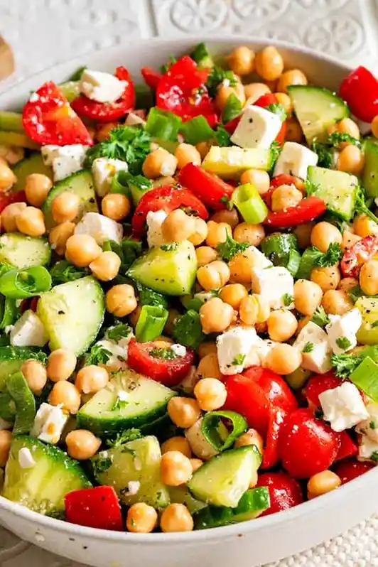 Schneller Kichererbsen-Salat mit Feta und frischem Gemüse 3 Recipe image