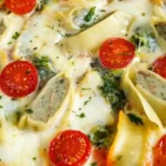 Überbackener Maultaschen-Auflauf mit Spinat und Tomatensoße 4 Überbackener Maultaschen-Auflauf mit Spinat und Tomatensoße