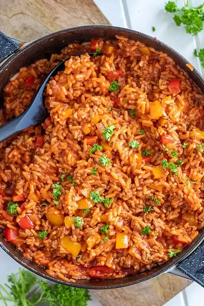Herzhafte Paprika-Reis-Pfanne mit Rinderhackfleisch 3 Recipe image