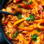 Herzhafte Paprika-Reispfanne mit Veggie-Hack und Käse 4 Herzhafte Paprika-Reispfanne mit Veggie-Hack und Käse