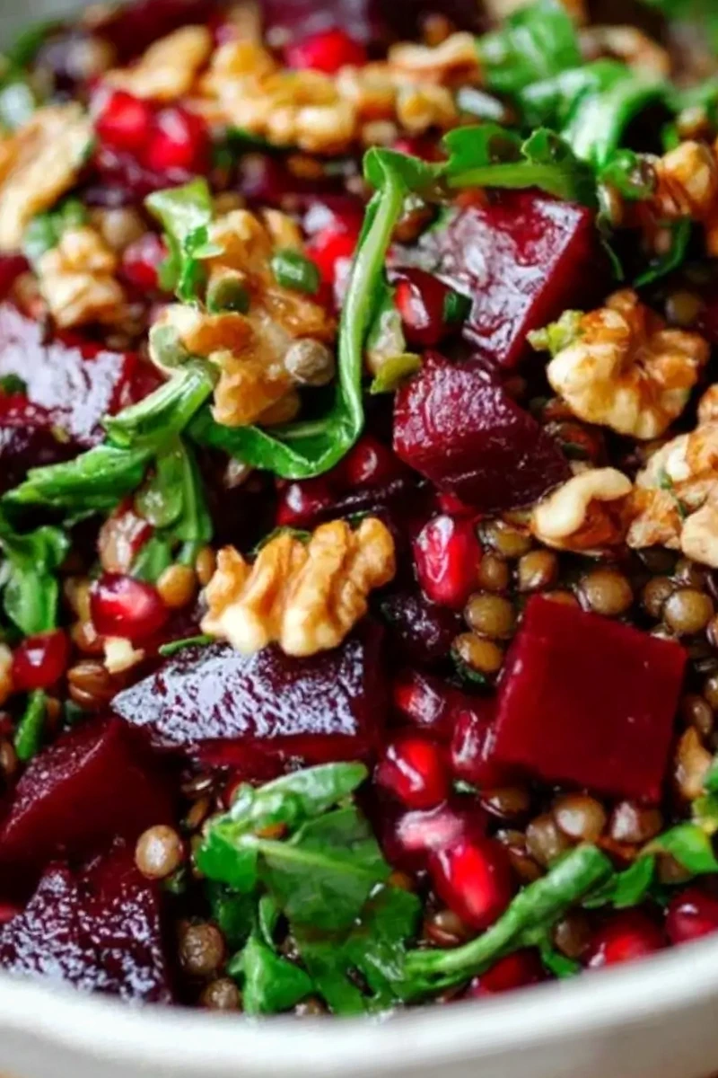 Nährstoffreicher Rote Bete Linsen Salat mit Dinkel und Walnüssen 3 Recipe image
