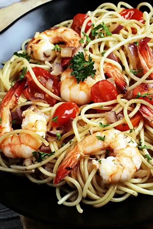 Spaghetti Gambaretti mit mediterraner Note 3 Recipe image